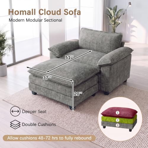 Homall Sofa Accent Chair with Ottoman, 35" Reading Chair, Light Grey - Image 2