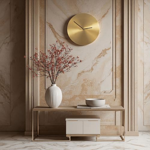 Scandinavian Minimalist Solid Copper Wall Clock - Modern Silent Non-Ticking Luxury Gold Clock for Living Room, Creative Home Decor Quartz Clock (Without Markings)，Wall Art Decor - Image 5