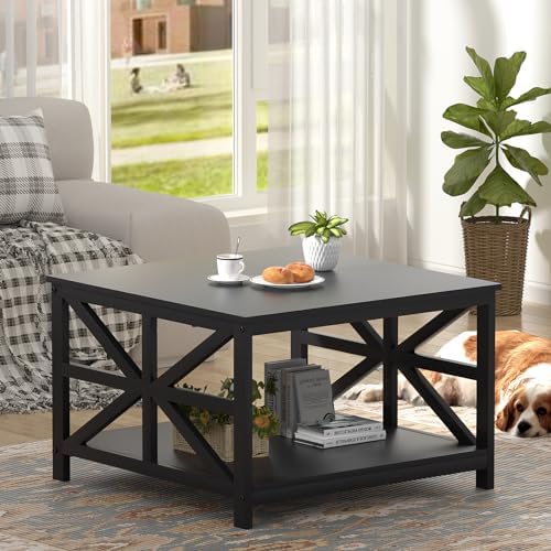 GreenForest 27.55 Inch Square Coffee Table with 2 Tier Storage - Image 6