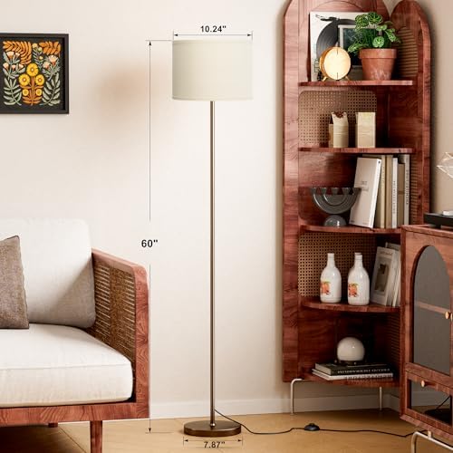 Ambimall 60'' Modern Floor Lamp with Shade, Tall Lamps for Living Room, Bedroom, Office, Dining Room, Beige Shade with Brown Pole(Without Bulb) - Image 2