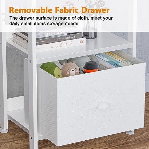Furologee 5 Tier Bookshelf with Drawer, Tall Narrow Bookcase with Shelves, Wood and Metal Book Shelf Storage Organizer, Modern Display Standing Shelf Unit for Bedroom, Living Room, Office, White - Image 5