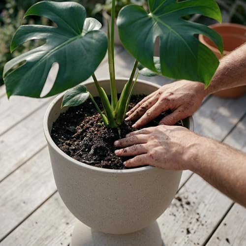 KOL 15 Inch Tall Planters, Beige Plastic Urn Planters, 2 Pack - Image 6