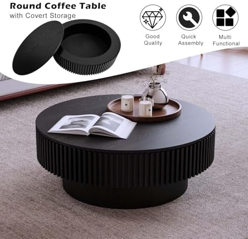 Round Coffee Table with Storage, Modern Wooden Coffee Table - Image 6