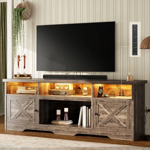 Casaottima TV Stand for 80 Inch TV, Entertainment Center, Gray Oak by Casaottima
