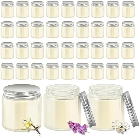ACITHGL 36 Pcs 4oz Mini Mason Jar Candles Small Scented Candles Bulk Aromatherapy Ideal Souvenir Favors for Wedding Birthday Party (Vanilla, Lilac, Gardenia, Silver) by ACITHGL