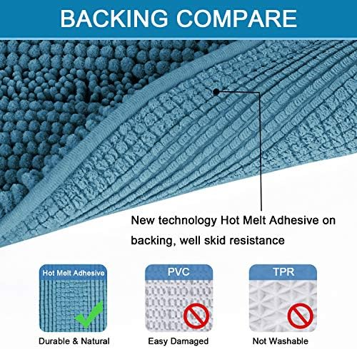 H.VERSAILTEX Bath Rugs for Bathroom Non Slip Bath Mats Extra Thick Chenille Striped Bath Rug Runners 47" x 17" Absorbent Fluffy Soft Shaggy Mats Plush Area Carpet for Bath Room - Turquoise Blue - Image 4