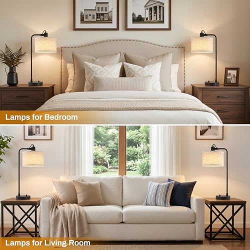 Black Table Lamp Set of 2, USB A+C, 180° Adjustable Bedside Lamps, Dimmable - Image 7