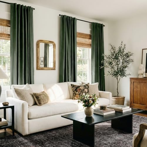 Linen Textured Total Blackout Curtains for Bedroom 84 Inches Long, Loden - Image 5