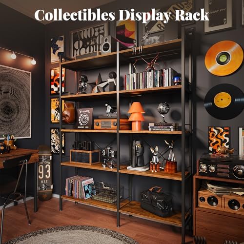 Huuger 5 Tier Bookshelf, L Shaped Corner Bookshelf with 10 Open Shelves, 49.4 Inch Straight Wide Bookcase with Metal Frame and Wooden Board, Adjustable Feet, Rustic Brown - Image 5