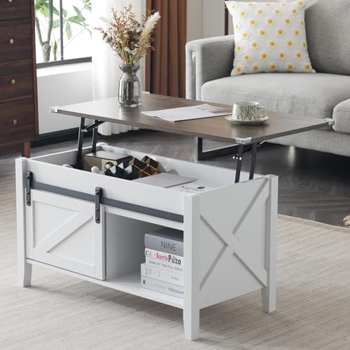 VINGLI Farmhouse Lift Top Coffee Table,36" Living Room Table,White Oak by VINGLI