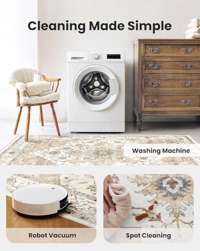 Amada Large 8x10 Washable Area Rug for Living Room, Beige,Vintage Pattern - Image 4