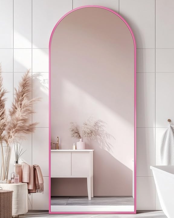Antok 58" x19” Arched Full Length Mirror, Floor Mirror with Stand,Pink - Image 3