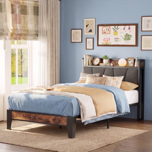 LIKIMIO Twin Size Bed Frame with Storage Headboard and Charging Station by LIKIMIO