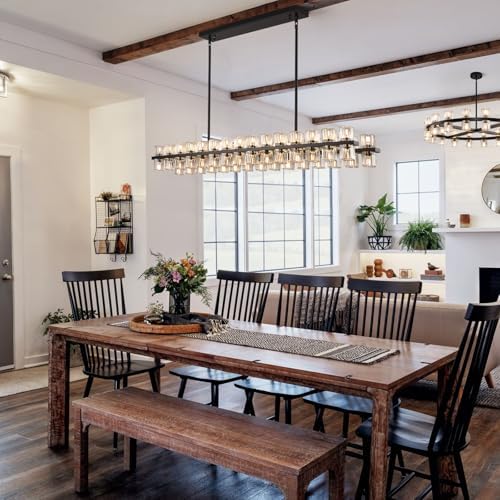 Crystal Black Rectangle Chandelier for Dining Room,L54in Dining Room Chandelier Over Table,Modern Chandelier for Dining Room,Kitchen Island, Over the Dining Table, Includes 60xG4 Bulbs - Image 5