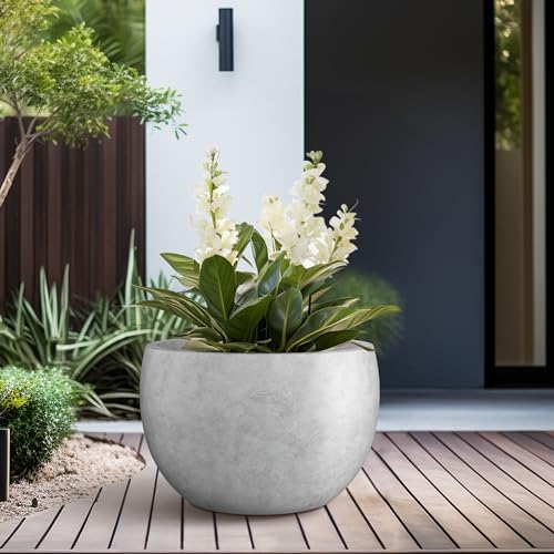 Kante Accent Round Bowl Pale Gray Concrete Planter 15.7" Dia, Outdoor - Image 6