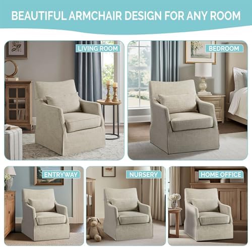 Martha Stewart London Swivel Chair - Solid Wood & Plywood, Skirted Metal Base Accent Armchair, Lumbar Pillow -Modern Classic Family Room Sofa Furniture Bedroom Lounge, 28"X31.5"X35.25", Light Blue - Image 6