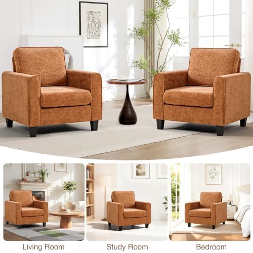 Accent Chair for Living Room, Mid Century Modern Upholstered Living Room Chair, Chenille Reading Armchair for Apartment, Waiting Room, Office, Orange - Image 4