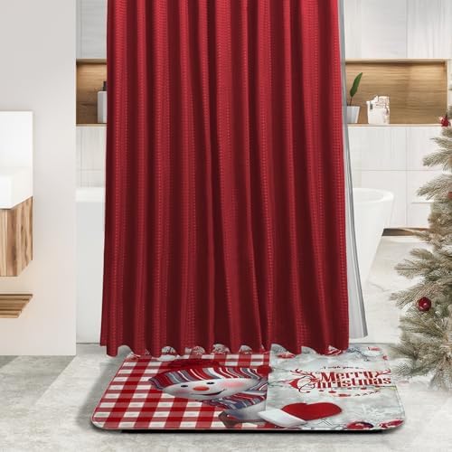 Clara Clark Christmas Bathroom Accessory Set - 22PC, Complete Set + Bath Rugs, Modern, Red & White, Polyester - Image 2
