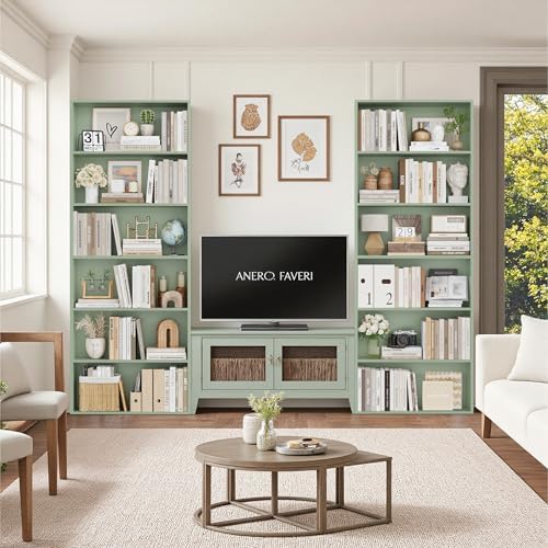 FOTOSOK 6 Tier Tall Bookshelf and Bookcase, Open Display Shelves, Green 2PK - Image 3