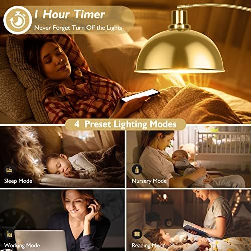 Arc Floor Lamps for Living Room, Modern Tall Standing Lamp Remote Control,Stepless Dimmable Gold Floor Lamp with Hanging Dome Shade, Over Couch Arched Reading Lamp for Bedroom, Office (Bulb Included) - Image 5