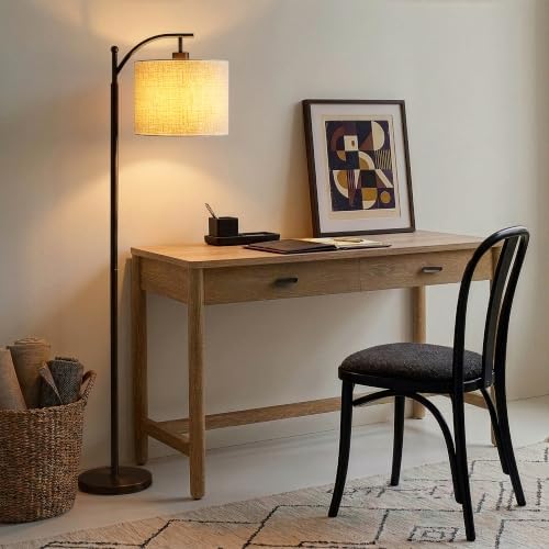 Brightech Montage LED Floor Lamp – Modern Floor Lamp for Living Rooms & Office with Arc Hanging Shade – Standing Lamp for Bedroom Reading, Mid-Century Pole Light for Farmhouse Style - Bronze - Image 3