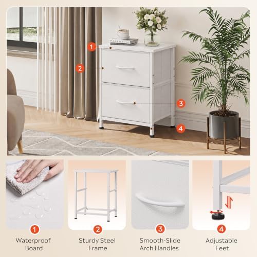 WLIVE White Night Stand, Small Dresser with 2 Drawers & Wooden Top, White - Image 5
