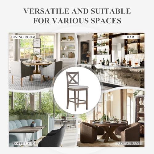 COLAMY Bar Stools Set of 6, Counter Height Bar Stools, Mid Century Modern Barstools, Wood Barstools for Kitchen Dining Room Bar, Light Brown Wash - Image 6