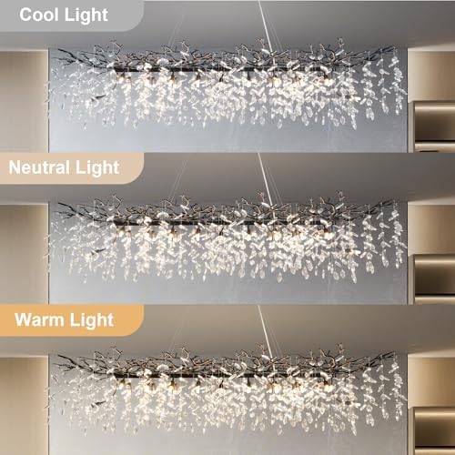 71" Black Crystal Chandelier, 20-Light Modern Tree Branch Chandeliers for Dining Room, Luxury Rectangular Chandelier for Kitchen Island, Living Room, Foyer, K9 Crystal Raindrop Pendant Light Fixture - Image 5
