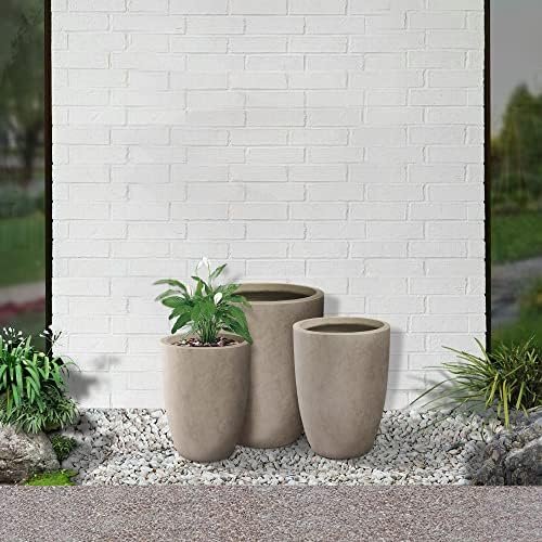 Kante 18.1",20.5",22.4" H Tall Round Concrete Planters Set of 3, Outdoor Indoor Modern Decorative Plant Pots with Drainage Hole & Rubber Plug for Home & Garden Weathered Concrete - Image 2