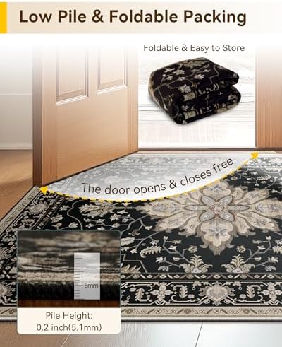 RELEANY Washable Area Rug, Small 2'6"x4', Black/Neutral - Image 5