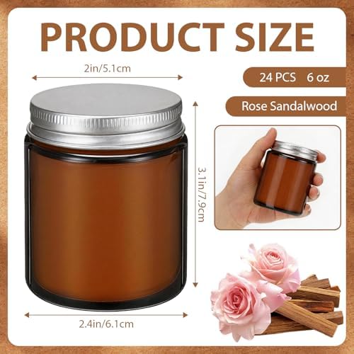 24 PCS 6oz Bulk Mini Scented Soy Candles Gift Set, Rose Sandalwood Aromatherapy Mason Jar Candles, Long-Lasting Relaxing Candle Favors, Ideal for Home Decor & Holiday Wedding Bulk Gifts - Image 2