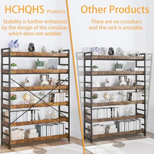 HCHQHS 6 Tier Bookshelf, Adjustable Industrial Bookcase, Vertical Tall Book Shelf, Wood and Black Metal Open Bookshelves for Home Office, Living Room, Bedroom - Image 6