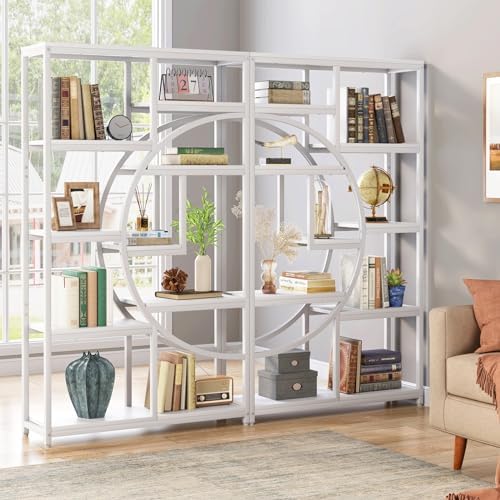 Tribesigns Industrial Bookshelf Bookcase with 9 Open Shelf (White) - Image 6