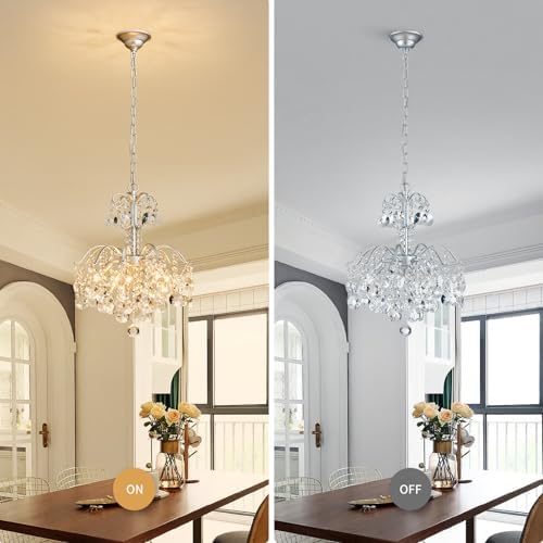 WUZUPS 5-Light Crystal Chandelier Pendant Ceiling Light Modern Lighting Fixture for Bedroom Hallway Bar Kitchen Bathroom, H 20.3" W17.1, E12 Base, Silver - Image 4