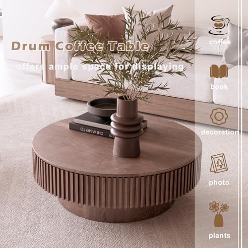39'' Round Coffee Table with Storage, Modern Wooden Coffee Table - Image 4