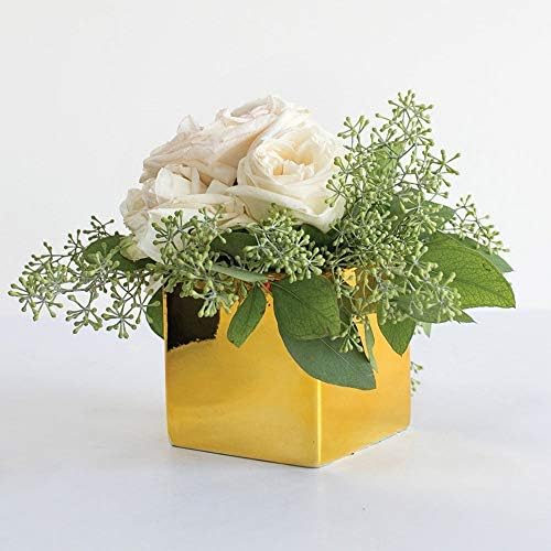 WGV Ceramic Cube Vase Bulk Width 5.5" Height 5" (Fits 5" Pot) Elegant Modern Block Square Floral Planter Terrarium Container Table Dresser for Event Accent Home Office Decor Gold 6 Pieces - Image 4