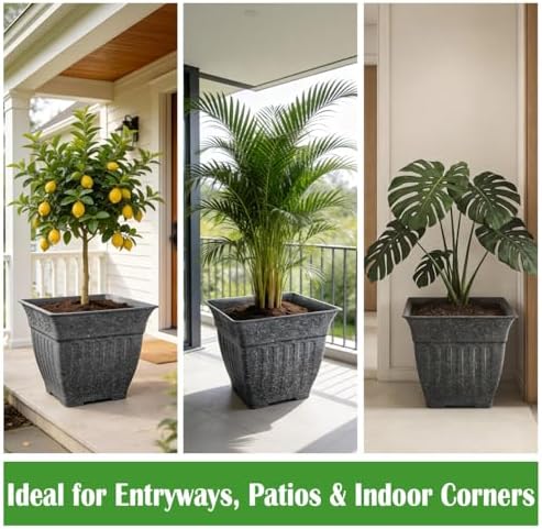 BTPLASTIK 4-Pack 18 Inch Large Outdoor Planters, Stone-Like Finish, Gray - Image 5