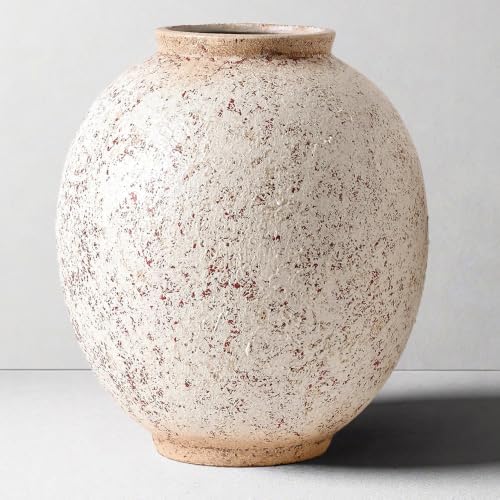 Large Round Ceramic Vase, 9.8“ H, Red White Speckled by KayolinCommunity