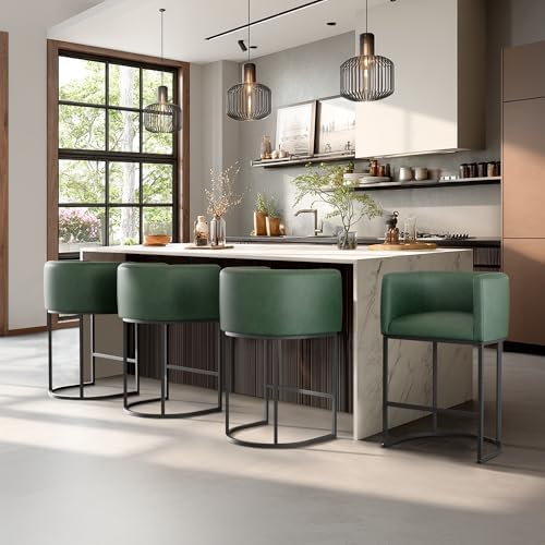 Counter Height Bar Stools Set of 4, Modern Counter Stools for Dining Room, 24 Inch Barstools for Kitchen Island, Faux Leather Bar Stool with Metal Legs and Back Footrest, Green - Image 7