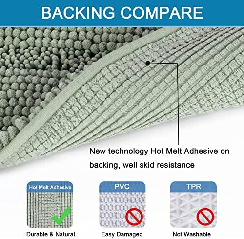 H.VERSAILTEX Bath Mats for Bathroom Non Slip Thick Chenille Striped Bath Rug Absorbent Fluffy Soft Shaggy Rugs Washable Dry Fast Plush Mats for Indoor, Bath Room, Tub - 17" x 24", Sage - Image 4