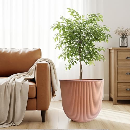 Worth Garden Round Large Planter Pot 1-Pack, 17.5" Dia x 15.5" H - Durable Plastic Terracotta Plant Tree Pots with Vertical Stripe Textured Finish, Drainage Hole for Indoor Outdoor Front Porch Patio - Image 4
