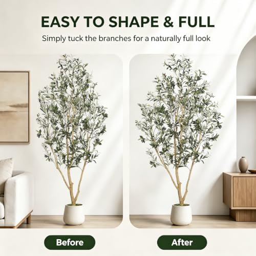 7FT Artificial Olive Tree Indoor with Elegant White Planter - Image 4