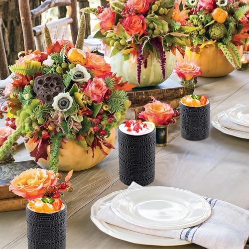 Black Hobnail Beaded Drinking Glasses Set of 12, 12 oz & 15oz Vintage Glassware Set Romantic Water Glasses Tumbler, Water Cups, Embossed Glassware Set for Beer, Juice, Cocktail, Soda, Beverages - Image 3