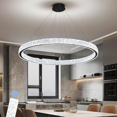 Modern LED Dimmable Crystal Chandelier 47.5" Ring Pendant Light Adjustable Round Chrome Crystal Chandelier Light Fixtures for Dining Room Living Room - Image 6