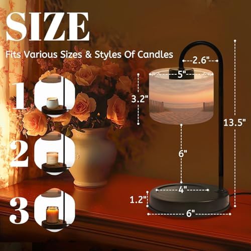 Candle Warmer Lamp with Timer Beach Cape Cod Sunset Sea Sky Sand Fence Grass Photography Dimmable Wax Warmer with 4 Bulbs for Jar Candles Women Birthday Gifts House Warming New Home Decor - Image 2