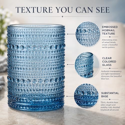 Hobnail Beaded Highball Drinking Tumbler Glasses | Set of 12 | Color, Vintage Bubble Design Whiskey Glassware, Old-Fashioned, Embossed Design for Water, Wine, Cocktail Embossed Heavy Glas, Rocks Glass - Image 6