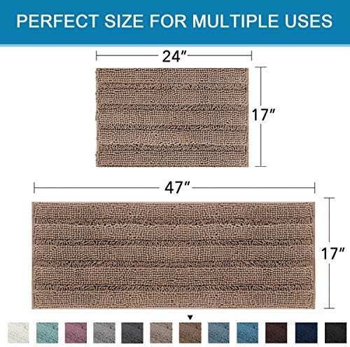 H.VERSAILTEX 2 Piece Bathroom Set - Super Absorbent Chenille Striped Bath Mats, Non Skid, Machine Washable (Taupe Brown, 47 x 17 Plus 17 x 24 - Inches) - Image 2