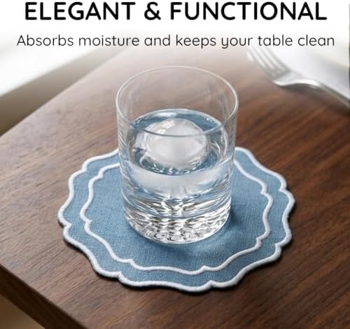 Linen Coasters for Drinks, Set of 6, 6 inch, Marine - Image 5