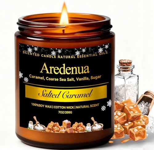 Salted Caramel Odor Eliminating Candles, 7 oz Soy Scented Candle by Aredenua-StartJourneyThroughScent