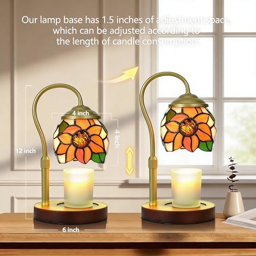 Sunflower Tiffany Style Candle Warmer Lamp, Adjustable Height - Image 2